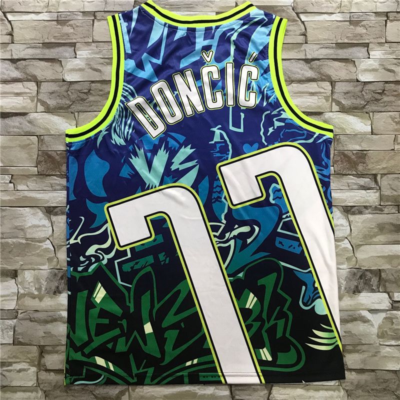 Men Dallas Mavericks #77 Doncic Blue Heat transfer 2021 NBA Jersey->dallas mavericks->NBA Jersey